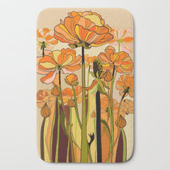 70s, Orange California poppies, mid century, 70s retro, flowers Bath Mat