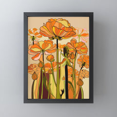 70s, Orange California poppies, mid century, 70s retro, flowers Mini Art Print