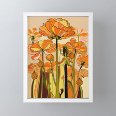 70s, Orange California poppies, mid century, 70s retro, flowers Mini Art Print