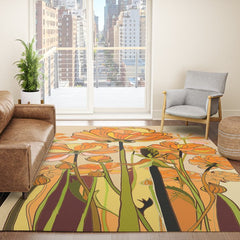 70s, Orange California poppies, mid century, 70s retro, flowers Rug