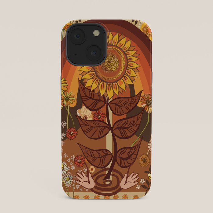 70s, Sunflower, retro, rainbow, warm colors, 60s, boho iPhone Case