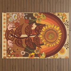 70s, Sunflower, retro, rainbow, warm colors, 60s, boho Outdoor Rug