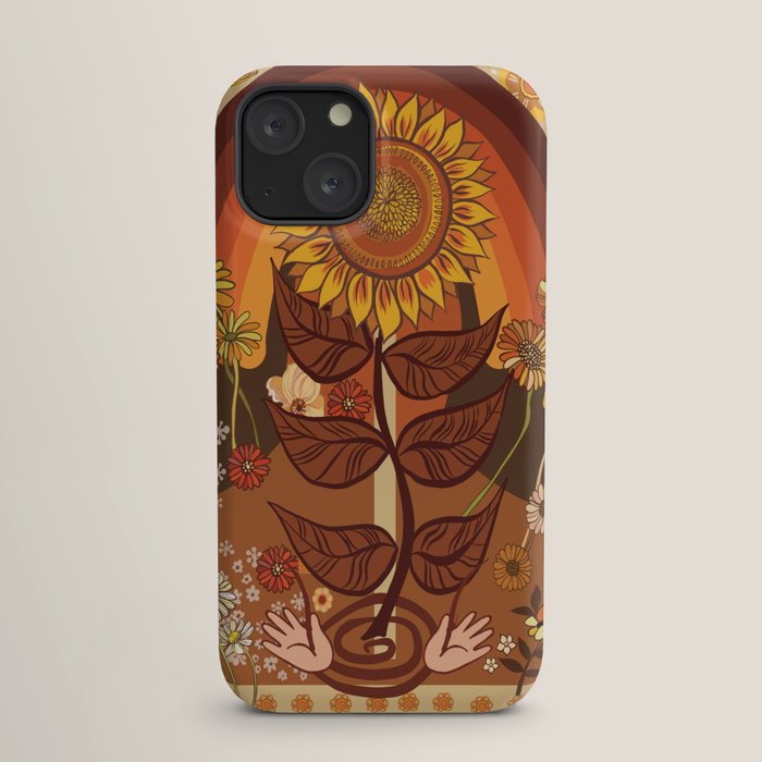 70s, Sunflower, retro, rainbow, warm colors, 60s, boho iPhone Case