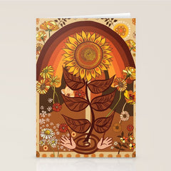 70s, Sunflower, retro, rainbow, warm colors, 60s, boho Stationery Card
