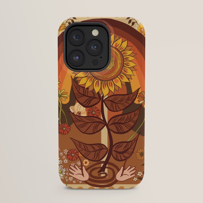 70s, Sunflower, retro, rainbow, warm colors, 60s, boho iPhone Case