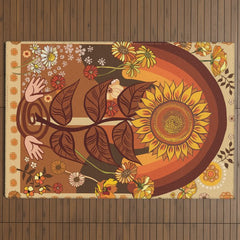 70s, Sunflower, retro, rainbow, warm colors, 60s, boho Outdoor Rug