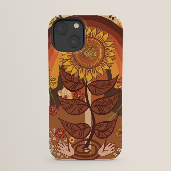 70s, Sunflower, retro, rainbow, warm colors, 60s, boho iPhone Case