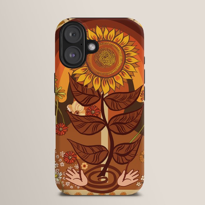 70s, Sunflower, retro, rainbow, warm colors, 60s, boho iPhone Case