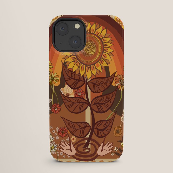 70s, Sunflower, retro, rainbow, warm colors, 60s, boho iPhone Case