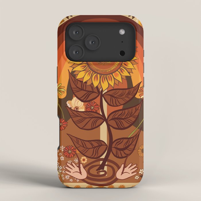 70s, Sunflower, retro, rainbow, warm colors, 60s, boho iPhone Case