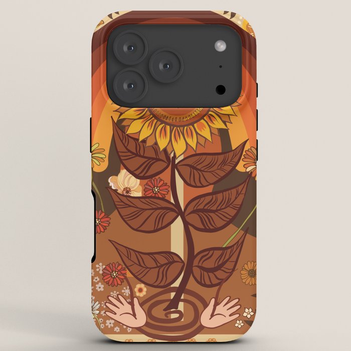 70s, Sunflower, retro, rainbow, warm colors, 60s, boho iPhone Case