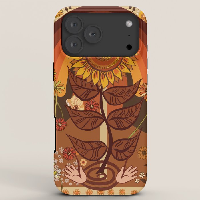 70s, Sunflower, retro, rainbow, warm colors, 60s, boho iPhone Case