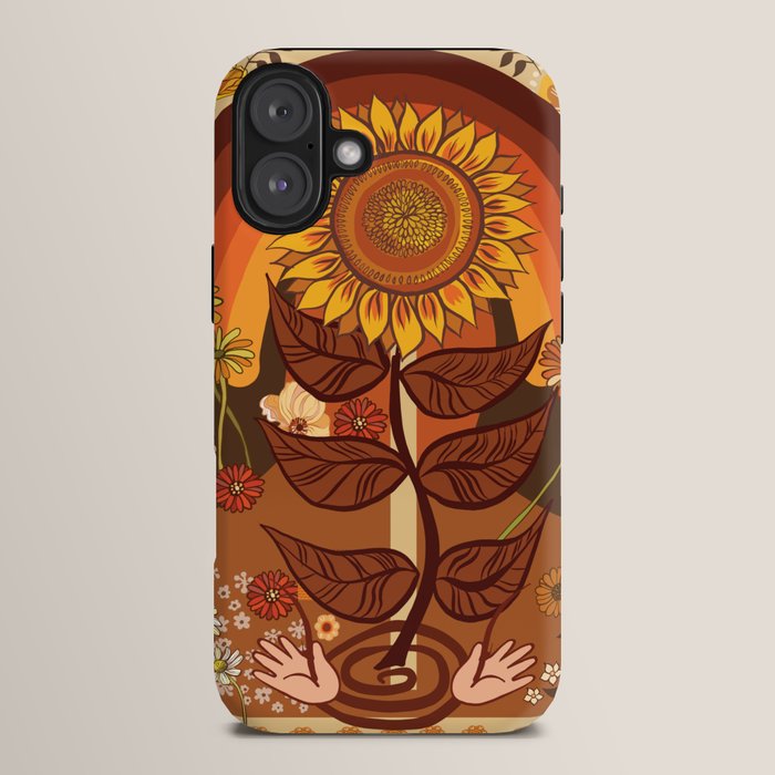 70s, Sunflower, retro, rainbow, warm colors, 60s, boho iPhone Case