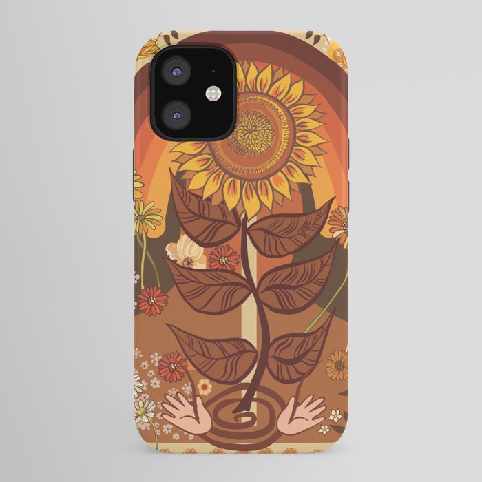 70s, Sunflower, retro, rainbow, warm colors, 60s, boho iPhone Case