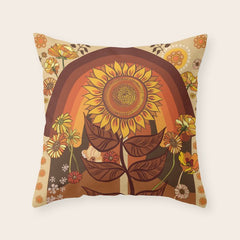 70s, Sunflower, retro, rainbow, warm colors, 60s, boho Throw Pillow