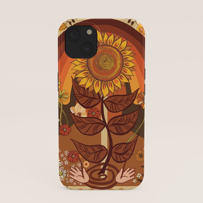 70s, Sunflower, retro, rainbow, warm colors, 60s, boho iPhone Case