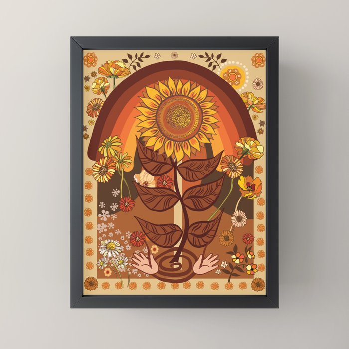 70s, Sunflower, retro, rainbow, warm colors, 60s, boho Mini Art Print