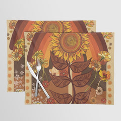 70s, Sunflower, retro, rainbow, warm colors, 60s, boho Placemat