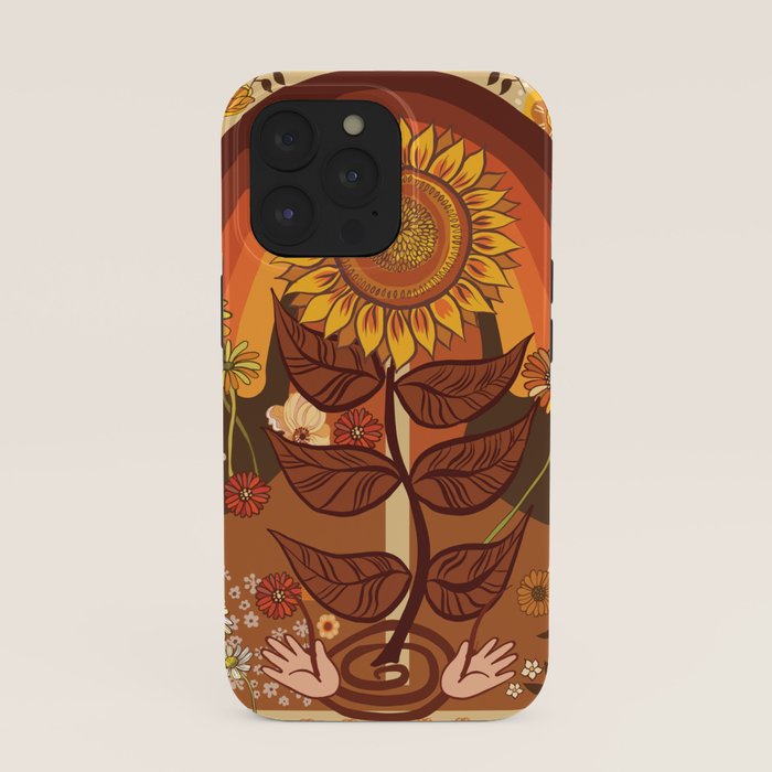 70s, Sunflower, retro, rainbow, warm colors, 60s, boho iPhone Case