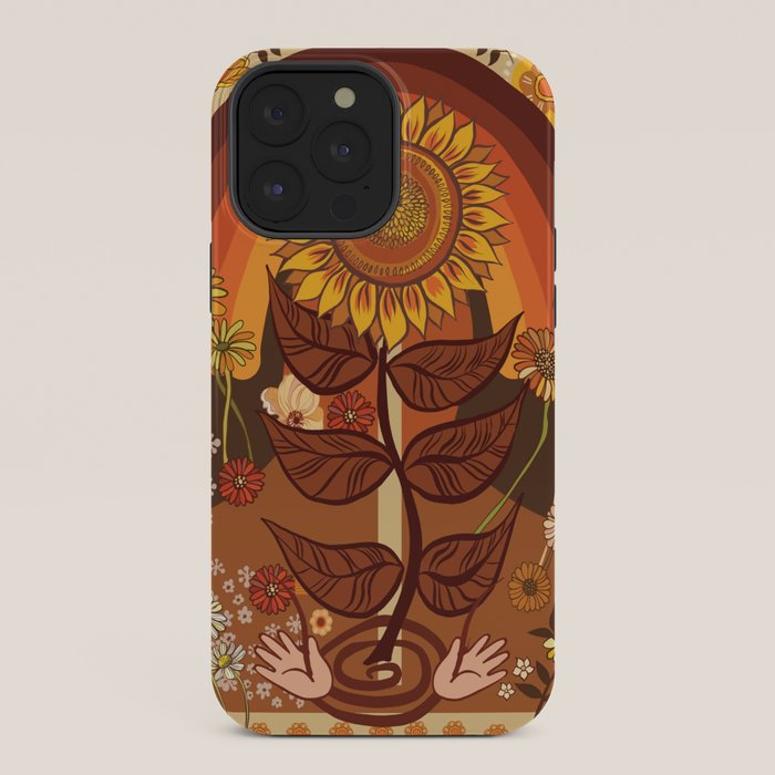70s, Sunflower, retro, rainbow, warm colors, 60s, boho iPhone Case