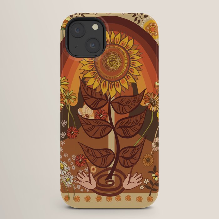 70s, Sunflower, retro, rainbow, warm colors, 60s, boho iPhone Case