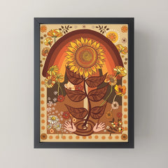 70s, Sunflower, retro, rainbow, warm colors, 60s, boho Mini Art Print