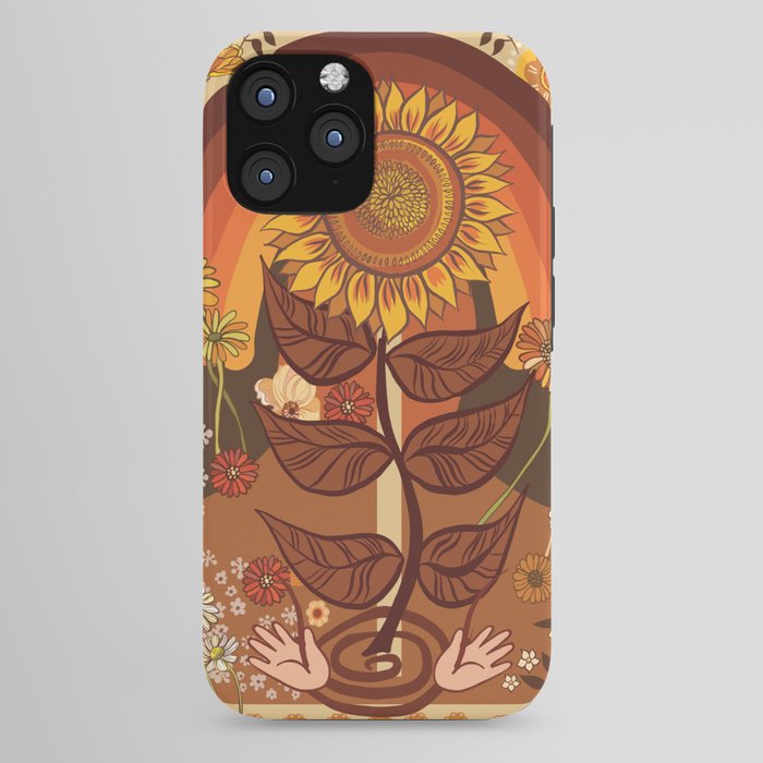 70s, Sunflower, retro, rainbow, warm colors, 60s, boho iPhone Case