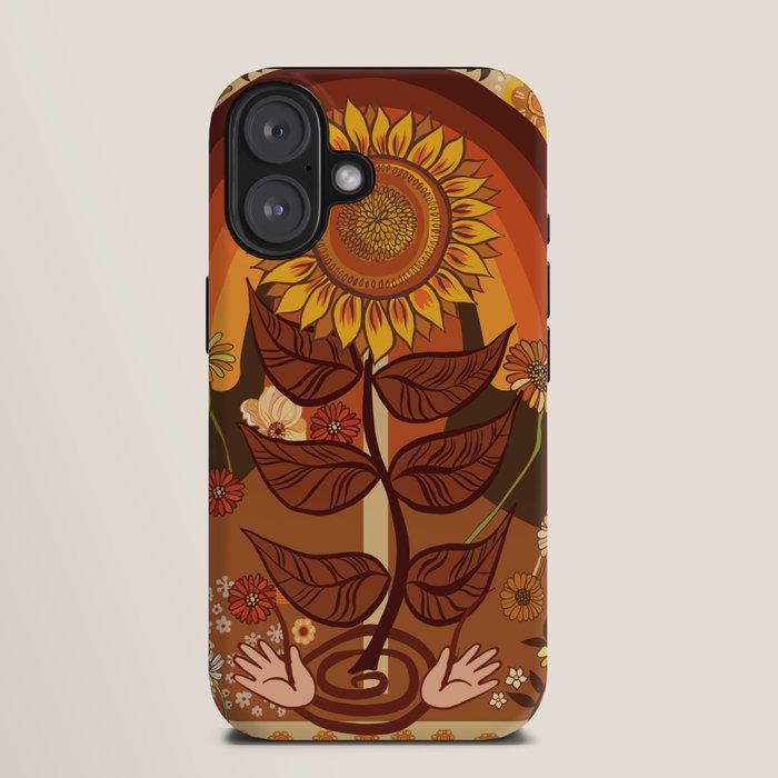 70s, Sunflower, retro, rainbow, warm colors, 60s, boho iPhone Case