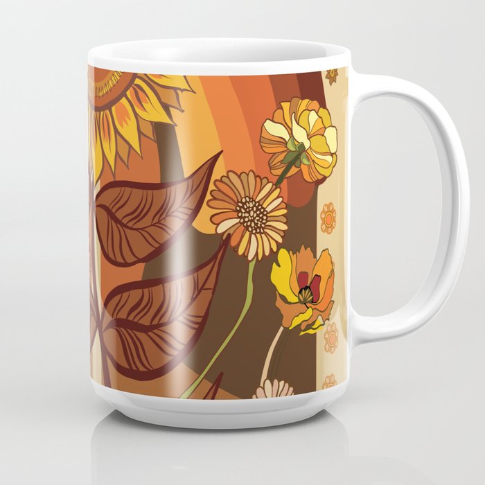 70s, Sunflower, retro, rainbow, warm colors, 60s, boho Coffee Mug