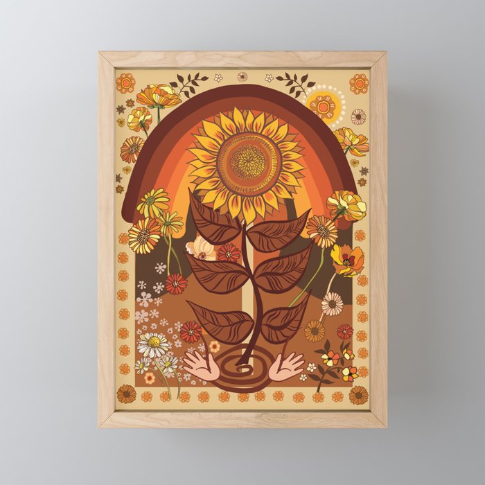 70s, Sunflower, retro, rainbow, warm colors, 60s, boho Mini Art Print
