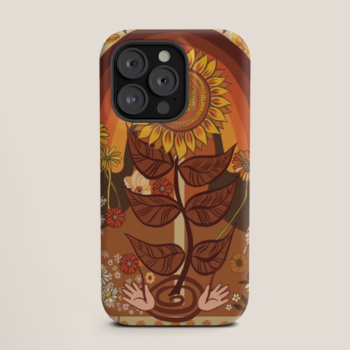 70s, Sunflower, retro, rainbow, warm colors, 60s, boho iPhone Case