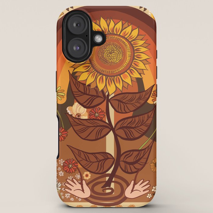 70s, Sunflower, retro, rainbow, warm colors, 60s, boho iPhone Case