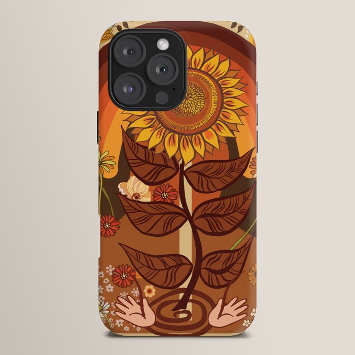 70s, Sunflower, retro, rainbow, warm colors, 60s, boho iPhone Case