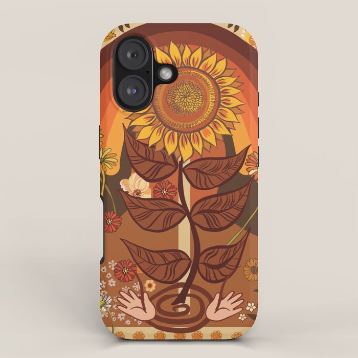 70s, Sunflower, retro, rainbow, warm colors, 60s, boho iPhone Case