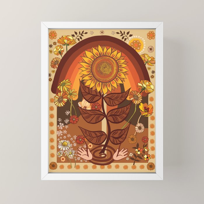 70s, Sunflower, retro, rainbow, warm colors, 60s, boho Mini Art Print