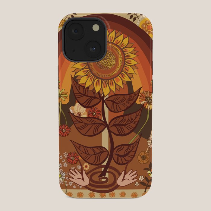 70s, Sunflower, retro, rainbow, warm colors, 60s, boho iPhone Case