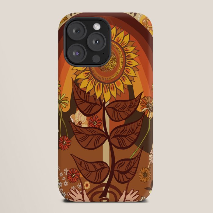 70s, Sunflower, retro, rainbow, warm colors, 60s, boho iPhone Case