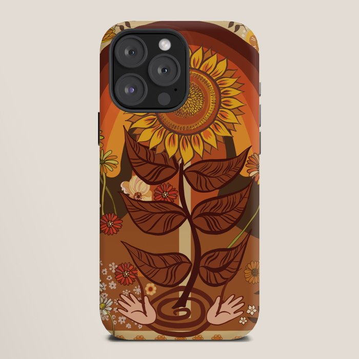 70s, Sunflower, retro, rainbow, warm colors, 60s, boho iPhone Case