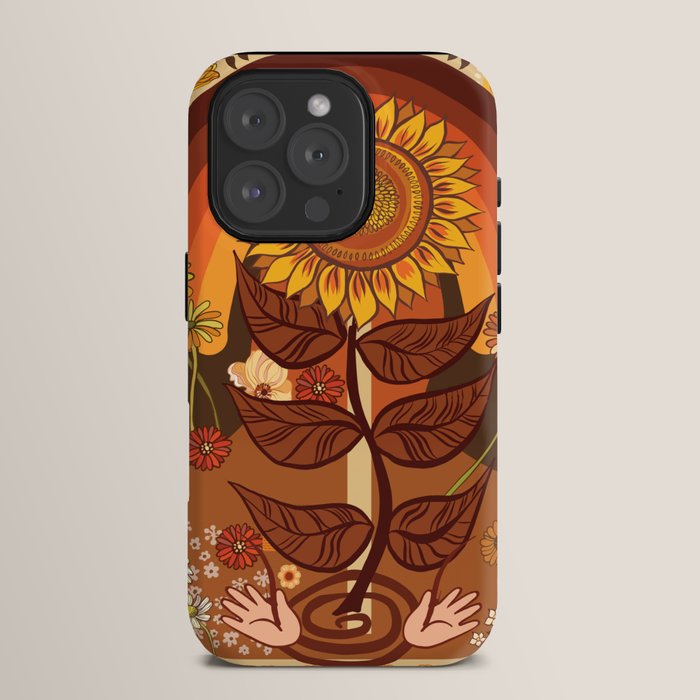 70s, Sunflower, retro, rainbow, warm colors, 60s, boho iPhone Case