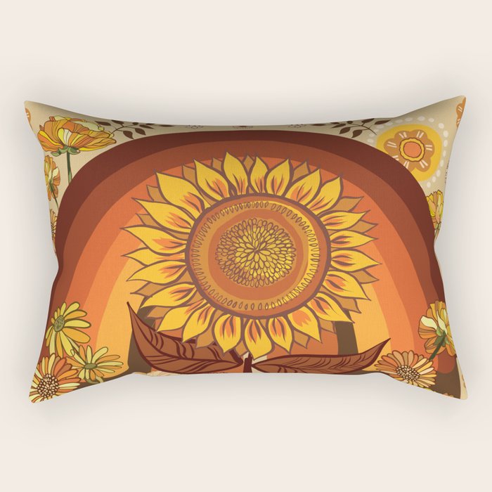 70s, Sunflower, retro, rainbow, warm colors, 60s, boho Rectangular Pillow