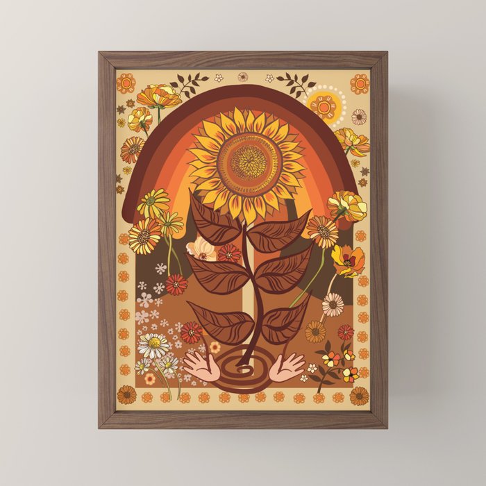 70s, Sunflower, retro, rainbow, warm colors, 60s, boho Mini Art Print