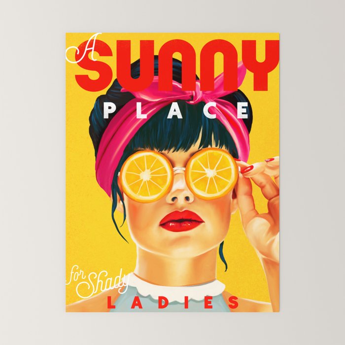 "A Sunny Place For Shady Ladies" Cool, Retro Pinup Girl With Orange Shades Mini Art Print