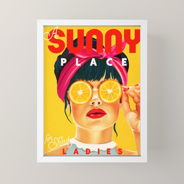 "A Sunny Place For Shady Ladies" Cool, Retro Pinup Girl With Orange Shades Mini Art Print