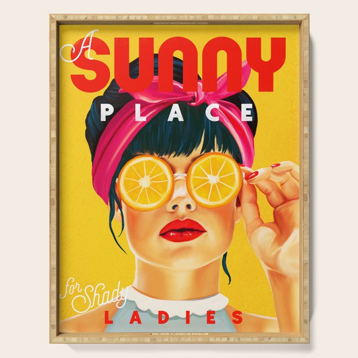 "A Sunny Place For Shady Ladies" Cool, Retro Pinup Girl With Orange Shades Serving Tray