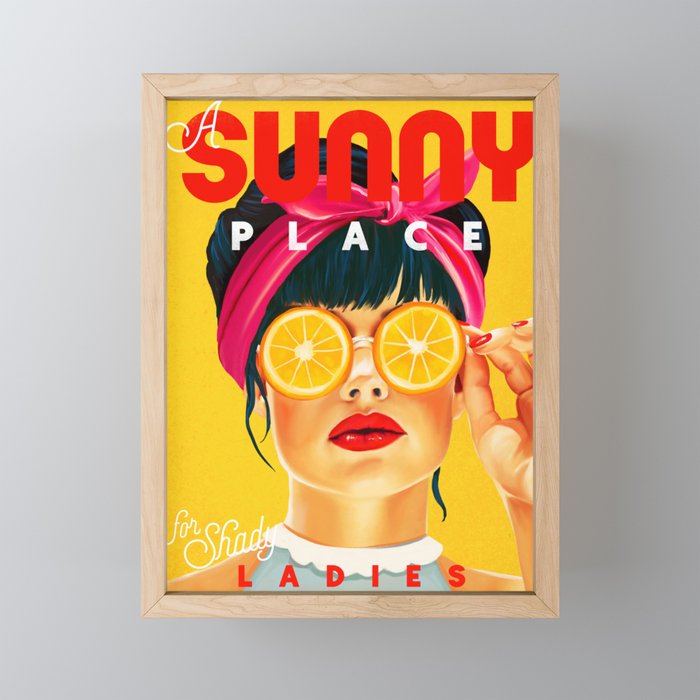 "A Sunny Place For Shady Ladies" Cool, Retro Pinup Girl With Orange Shades Mini Art Print