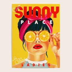 "A Sunny Place For Shady Ladies" Cool, Retro Pinup Girl With Orange Shades Poster