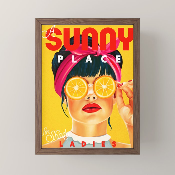 "A Sunny Place For Shady Ladies" Cool, Retro Pinup Girl With Orange Shades Mini Art Print