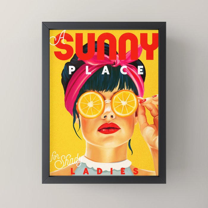 "A Sunny Place For Shady Ladies" Cool, Retro Pinup Girl With Orange Shades Mini Art Print