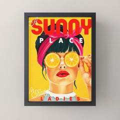 "A Sunny Place For Shady Ladies" Cool, Retro Pinup Girl With Orange Shades Mini Art Print