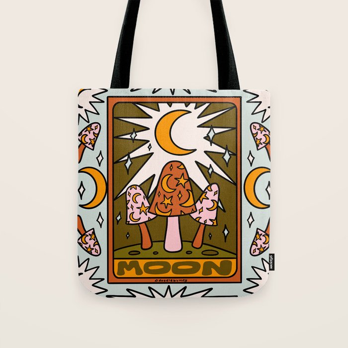 18. Moon Tarot Mushroom Tote Bag
